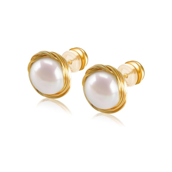 18K Gold Plated Freshwater Cultured Pearl Stud Earrings Real Pearl Earrings - Picture 1 of 10